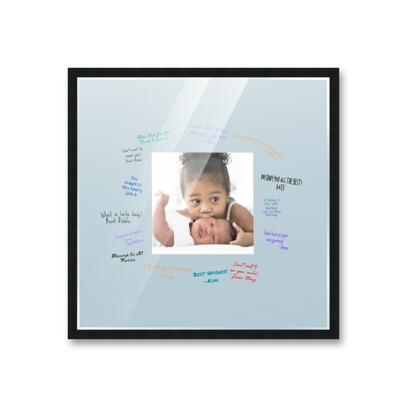 24x24 Black Autograph & Signature Frame with Blue Square Photo Mat for 8x8 Picture - Includes Pens,