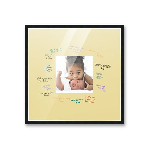 24x24 Black Autograph & Signature Frame with Yellow Square Photo Mat for 8x8 Picture - Includes