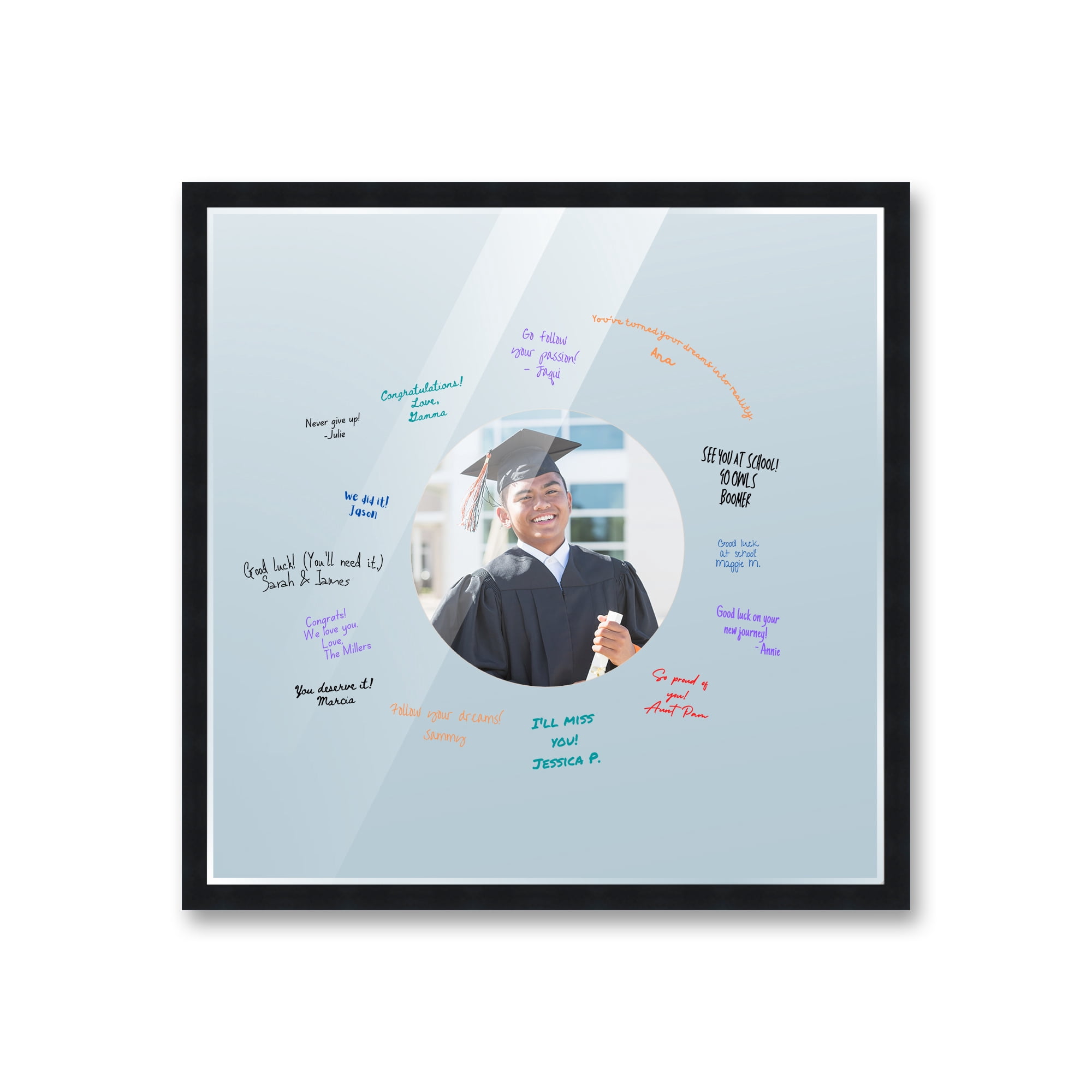 24x24 Black Autograph & Signature Frame with Blue Circle Photo Mat for ...