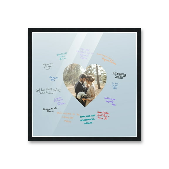 24x24 Black Autograph & Signature Frame with Blue Heart Photo Mat for 8x8 Picture - Includes Pens,