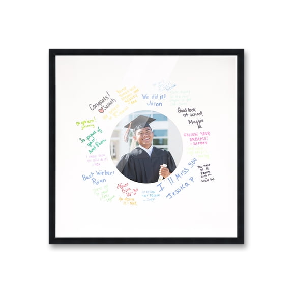 24x24 Black Autograph & Signature Frame with White Circle Photo Mat for 8x8 Picture - Includes