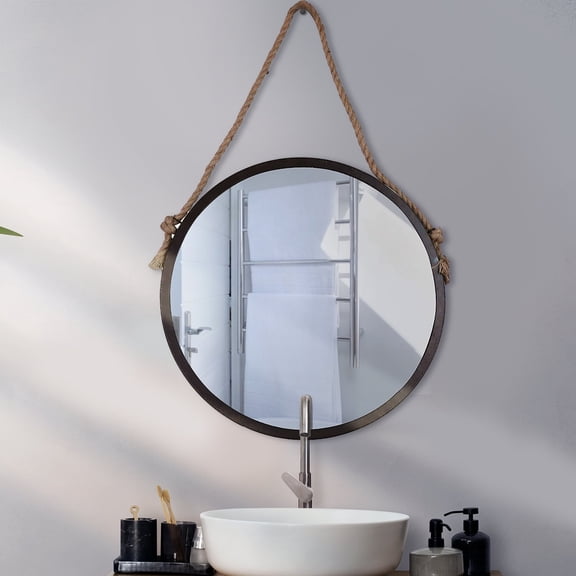 24x24 Brown Round Rope Wall Mirror