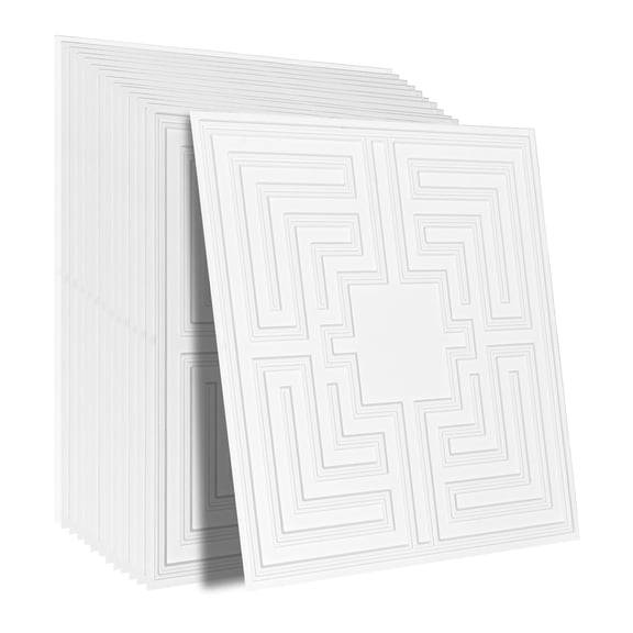 24x24 Ceiling Tiles, 12 Pack White PVC Drop Ceiling Tiles for Home Office, Easy Install Glue Up Ceiling Panels, Echo Pattern Decor