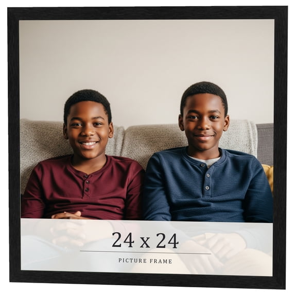 24x24 Frame Black Charcoal Grey Wood Textured Picture Frame | 0.75 Inch Moulding Width | Gunmetal