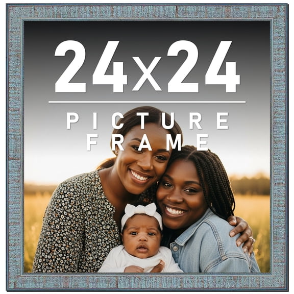 24x24 Frame Rustic Sky Blue Solid Wood Picture Frame | 0.75 Inch Moulding Width |Includes UV