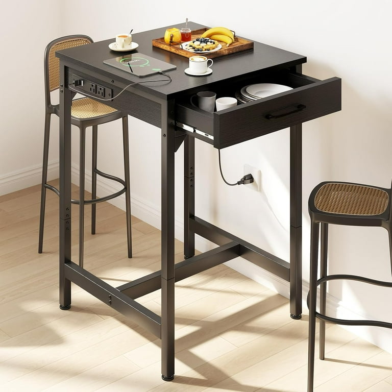 24x24 Inch Bar Table with Power Outlets & Storage, Modern Counter