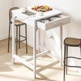 thumbnail image 1 of 24x24 Inch Bar Table with Power Outlets & Storage, Modern Counter Height Pub Table with Sturdy Legs for Kitchen & Dining, High Top Console Indoor Table, White, 1 of 16