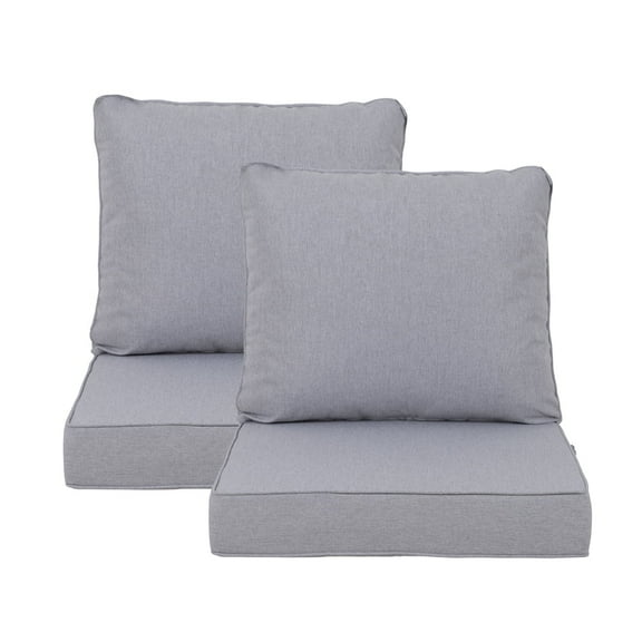 24x24 Inch Outdoor Deep Seat Cushion Set - Waterproof Fade-Resistant Patio Furniture Cushions with Removable Covers, Adjustable Straps & Handles for Chairs, Sofa, Couch (2-Piece)-LIGHT GRAY