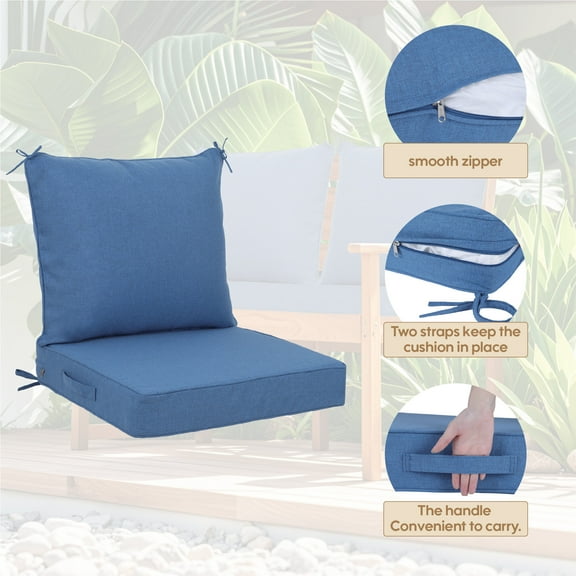 24x24 Inch Outdoor Deep Seat Cushion Set - Waterproof Fade-Resistant Patio Furniture Cushions with Removable Covers, Adjustable Straps & Handles for Chairs, Sofa, Couch (2-Piece)-Navy Blue,