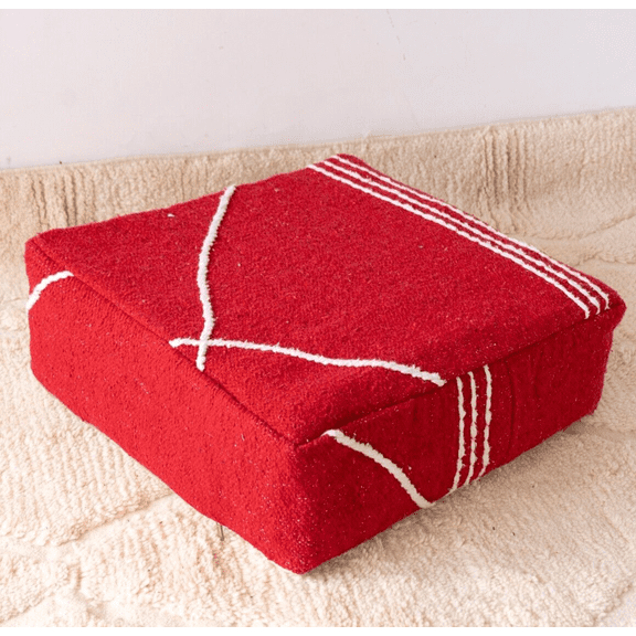 24x24 Moroccan Handmade Pouf Berber Kilim Rug Red Floor Cushion Footstool