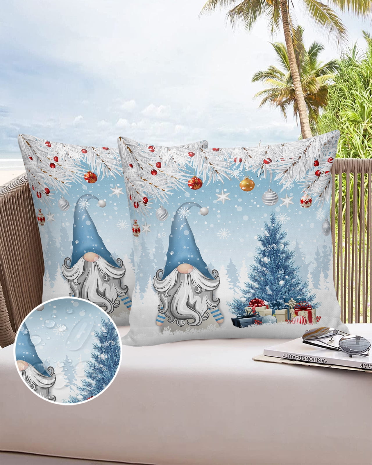 24x24 Outdoor Pillow Covers Set of 2 Blue Snowflake Sparkle Outdoor