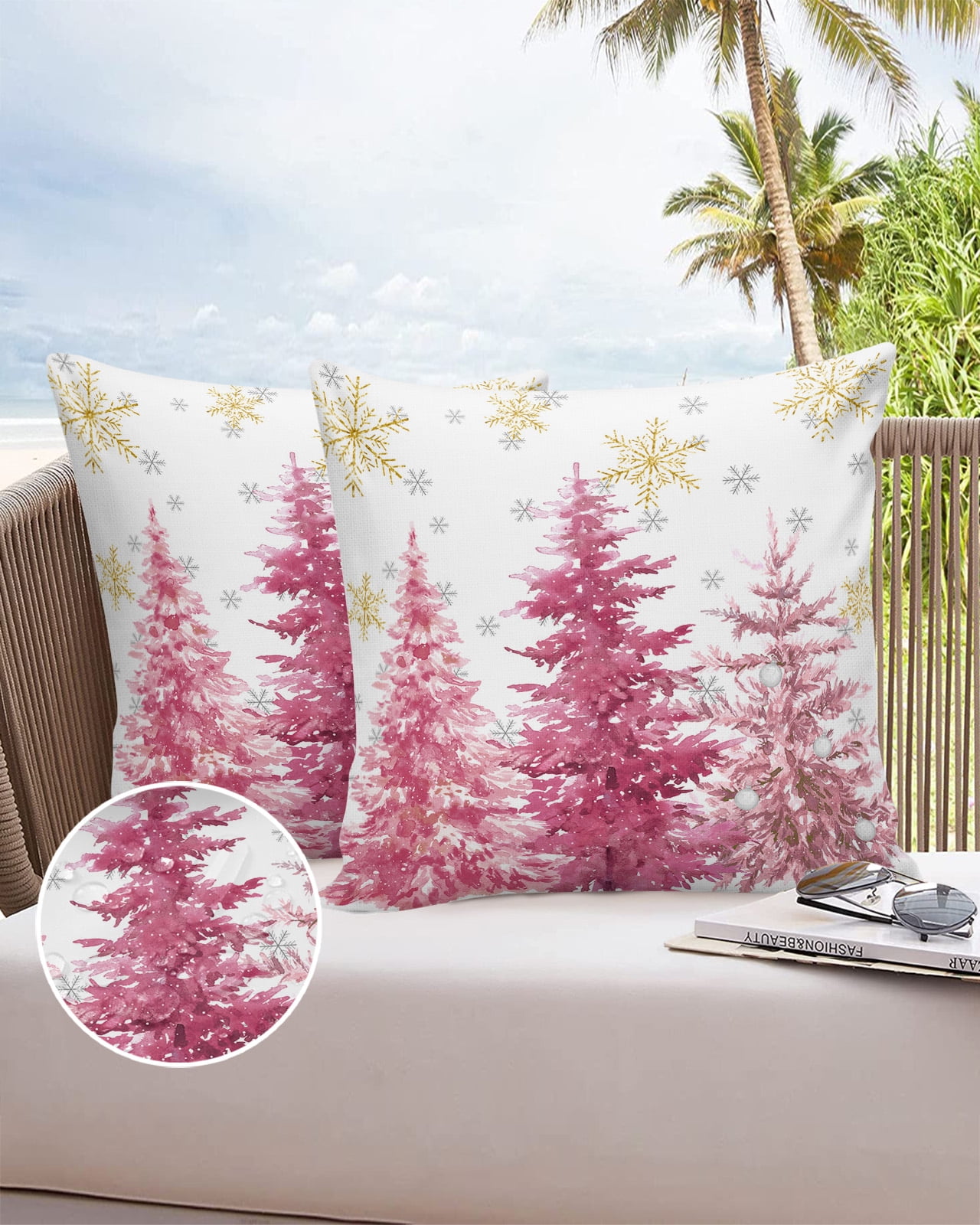 24x24 Outdoor Pillow Covers Set of 2 Christmas Tree Snowflake Outdoor