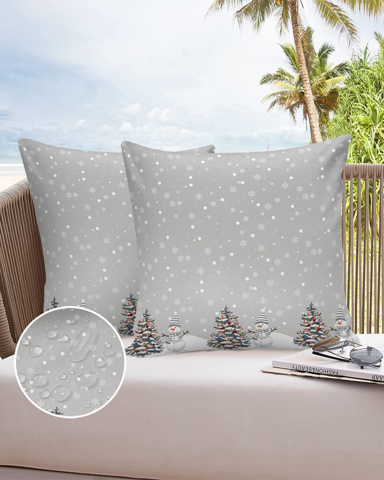 24x24 Outdoor Pillow Covers Set of 2 Christmas Tree Snowman Outdoor