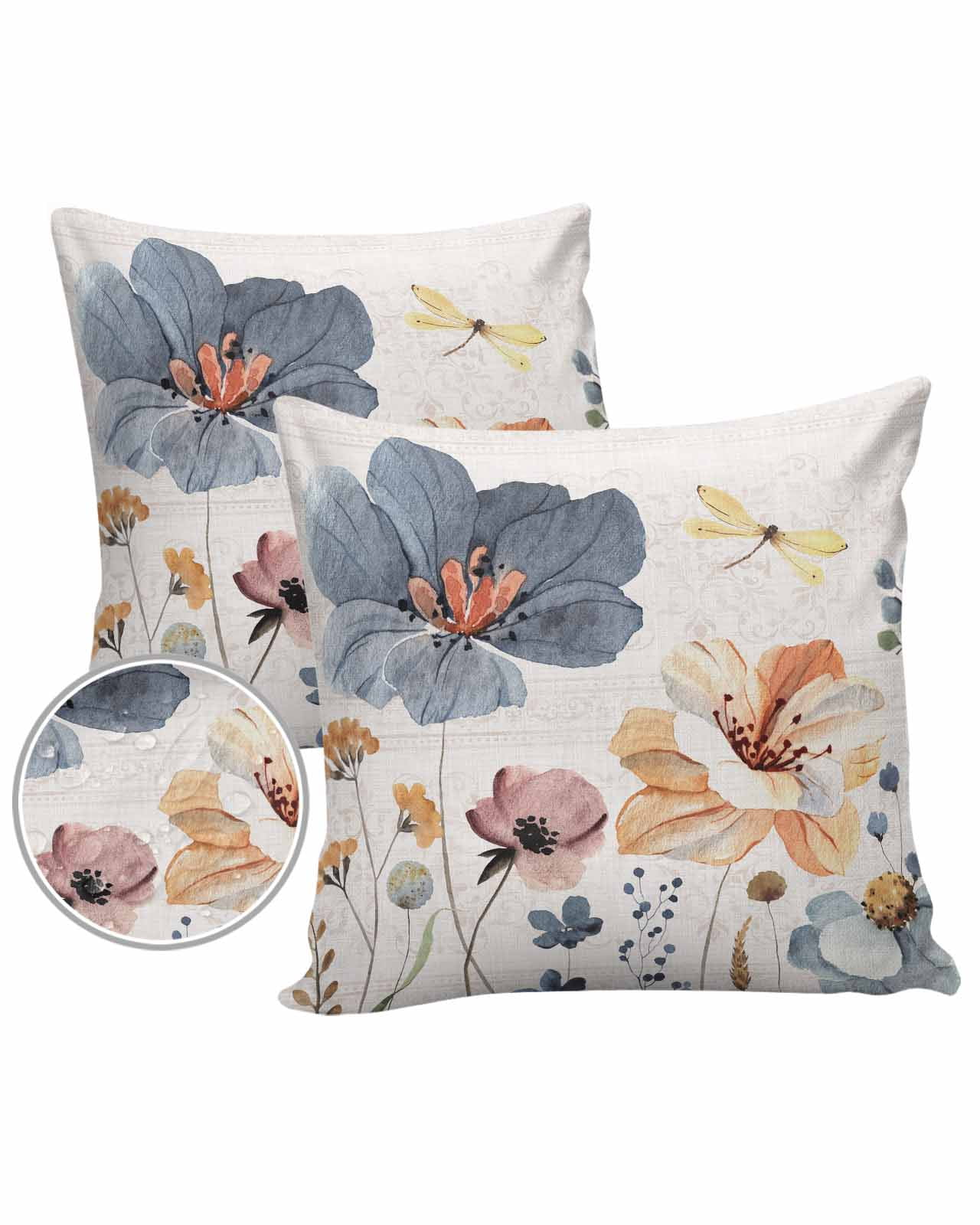 24x24 Outdoor Pillow Covers Set of 2, Farmhouse Spring Floral Butterfly
