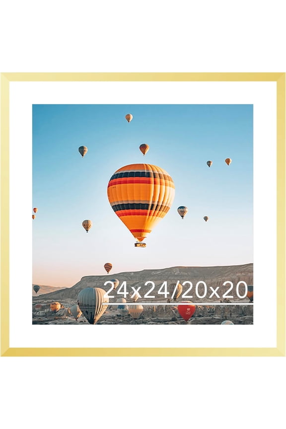 24x24 Picture Frame Gold with 20x20 Mat, Display Photo 20x20 with Mat or 24 x 24 Without Mat, Wall Hanging Large 24x24 Poster Frame with Shatter Resistant Plexiglass, Gold