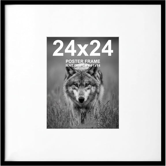 24x24 Picture Frame with Polished Plexiglass - Use as 11x14 Frame with Mat or Display 24x24 Photo Without Mat - Thin Border Square Frames for Wall Display - Black