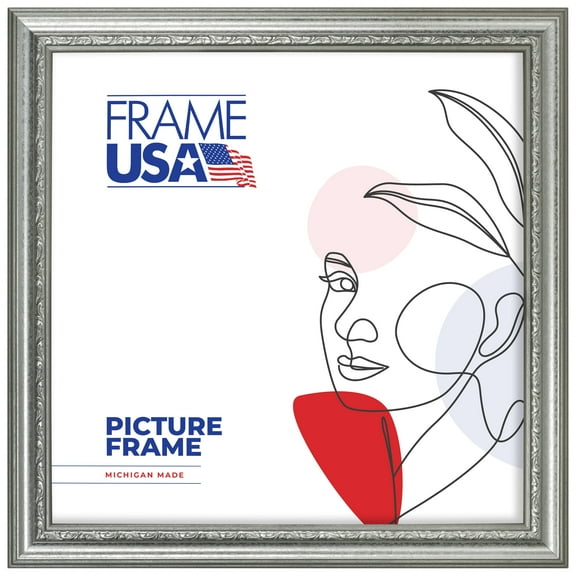 24x24 Picture Frame  Silver American Value 795 Style 12382-2414-138, 1.5 Inch Wood Moulding, Includes Plexiglass and Backing Wall Display Frame for Art, Posters, or Photos  Frame USA