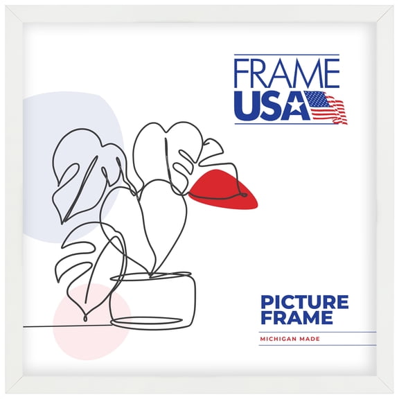 24x24 Picture Frame White Corporate Thin Style 72074, 0.75 Inch MDF Moulding, Includes Plexiglass and Backing Wall Display Frame for Art, Posters, or Photos Frame USA