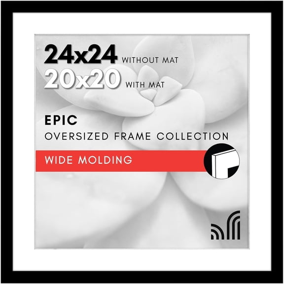 24x24 Picture Frame with Polished Plexiglass - Use as 20x20 Frame with Mat or Display 24x24 Photo Without Mat
