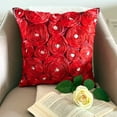 thumbnail image 1 of 24x24 Pillow Cover Red, Pillow Cover 24x24 Red, Handmade Red Shams, Ribbon Red Rose Flower Floral Theme Pillow Shams, 24x24 inch (60x60 cm) Pillow Sham, Square Silk - Bed Of Roses, 1 of 10