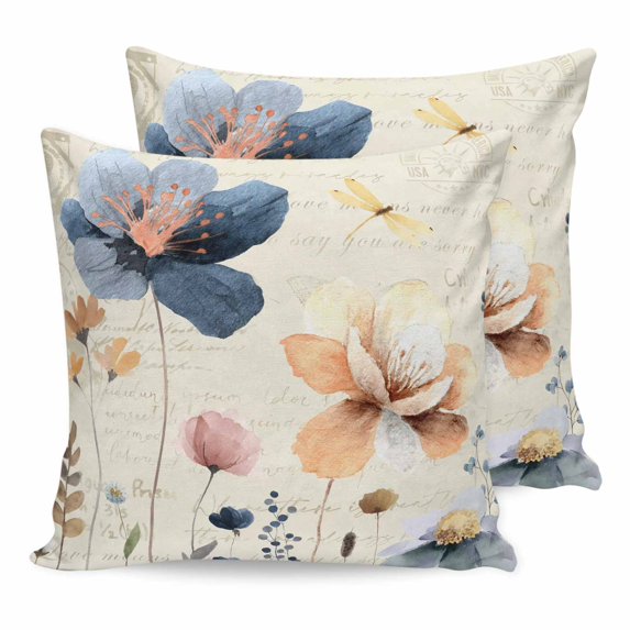 24x24 Pillow Covers Set of 2, Blue Yellow Flowers Square Throw Pillow Covers for Couch/Sofa/Living Room, Spring Summer Garden Wildflowers Retro Decorative Soft Pillowcases for Couch Throw Pillows