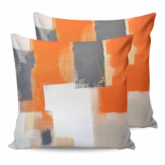 24x24 Pillow Covers Set of 2, Burnt Orange Gray Throw Pillow Covers Decorative Couch Cushion Case, Modern Abstract Oil Painted Geometric Microfiber Square Pillowcases for Bedroom Car Living Room