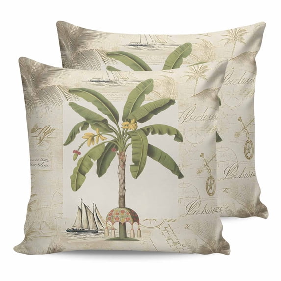 24x24 Pillow Covers Set of 2, Coastal Palm Tree Square Throw Pillow Covers for Couch/Sofa/Living Room, Vintage Brown Tropical Botanical Decorative Soft Pillowcases for Couch Throw Pillows