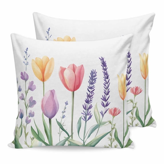 24x24 Pillow Covers Set of 2, Colorful Spring Floral Square Throw Pillow Covers for Couch/Sofa/Living Room, Farmhouse Summer Flowers Decorative Soft Pillowcases for Couch Throw Pillows