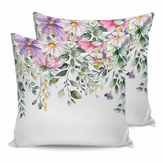 24x24 Pillow Covers Set of 2, Eucalyptus Flower Throw Pillow Covers Decorative Couch Cushion Case, Sage Green Botanical Boho Leaf Pink Microfiber Square Pillowcases for Bedroom Car Living Room