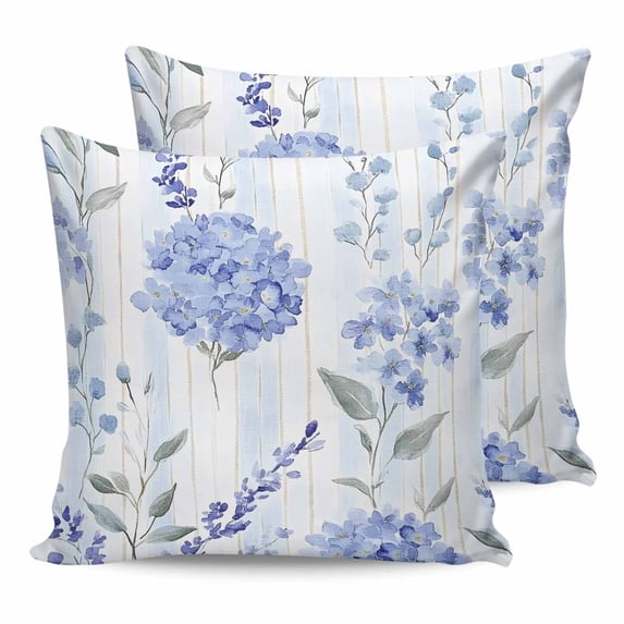 24x24 Pillow Covers Set of 2, Hydrangea Leaves Throw Pillow Covers Decorative Couch Cushion Case, Blue Striped Botanical Floral Microfiber Square Pillowcases for Bedroom Car Living Room