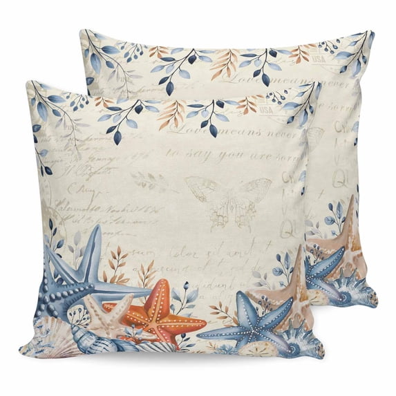 24x24 Pillow Covers Set of 2, Orange Blue Starfish Coastal Square Throw Pillow Covers for Couch/Sofa/Living Room, Summer Beach Eucalyptus Rustic Decorative Soft Pillowcases for Couch Throw Pillows