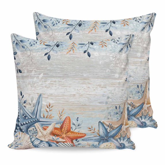 24x24 Pillow Covers Set of 2, Orange Blue Starfish Coastal Square Throw Pillow Covers for Couch/Sofa/Living Room, Summer Beach Eucalyptus Vintage Decorative Soft Pillowcases for Couch Throw Pillows