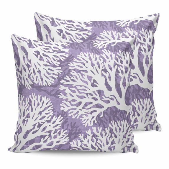 24x24 Pillow Covers Set of 2, Purple Coral Coastal Square Throw Pillow Covers for Couch/Sofa/Living Room, White Summer Ocean Seaside Decorative Soft Pillowcases for Couch Throw Pillows
