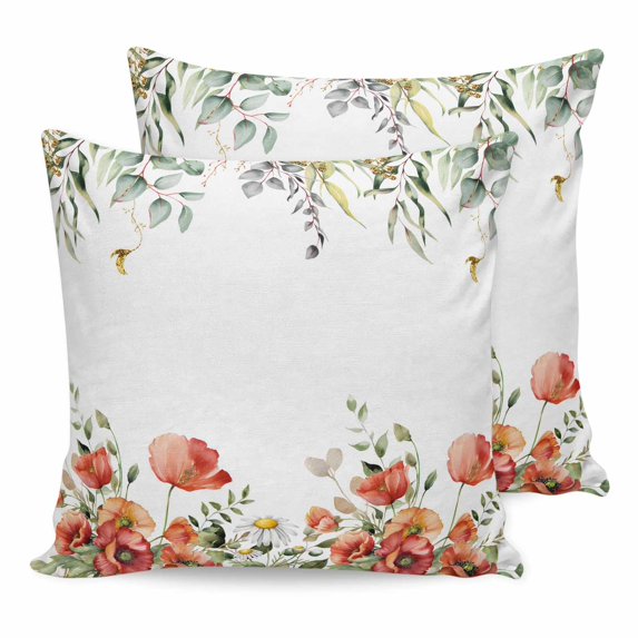 24x24 Pillow Covers Set of 2, Red Poppy Square Throw Pillow Covers for Couch/Sofa/Living Room, Spring Farmhouse Country Flower Leaf Plant Decorative Soft Pillowcases for Couch Throw Pillows