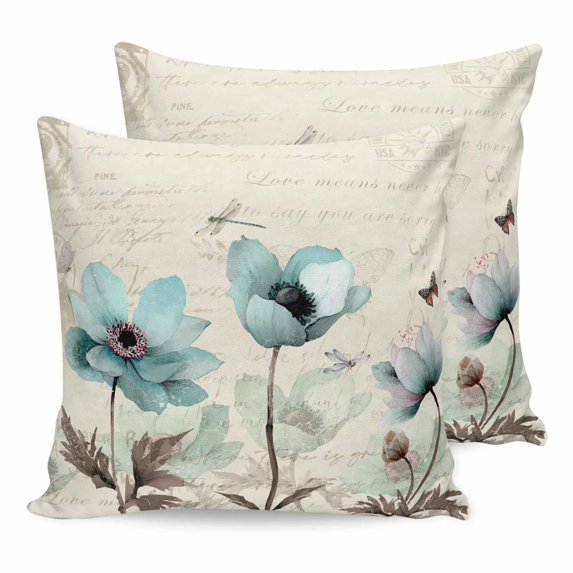 24x24 Pillow Covers Set of 2, Teal Spring Floral Square Throw Pillow Covers for Couch/Sofa/Living Room, Vintage Botanical Retro Art Decorative Soft Pillowcases for Couch Throw Pillows