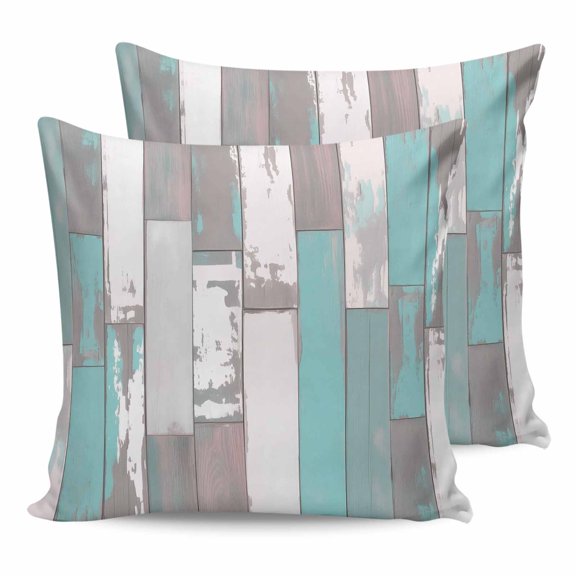 24x24 Pillow Covers Set of 2, Turquoise Gray Throw Pillow Covers Decorative Couch Cushion Case, Country Retro Mottled Texture Wood Grain Microfiber Square Pillowcases for Bedroom Car Living Room