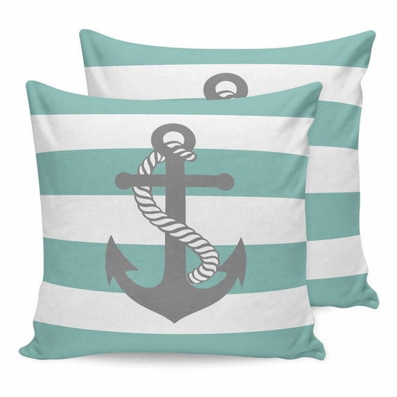 24x24 Pillow Covers Set of 2, Turquoise Stripe Nautical Square Throw Pillow Covers for Couch/Sofa/Living Room, Grey Anchor Summer Coastal Decorative Soft Pillowcases for Couch Throw Pillows
