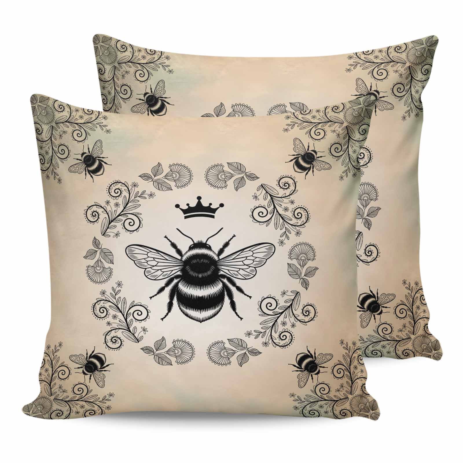 24x24 Pillow Covers Set of 2, Vintage Bees Crowns Throw Pillow Covers ...