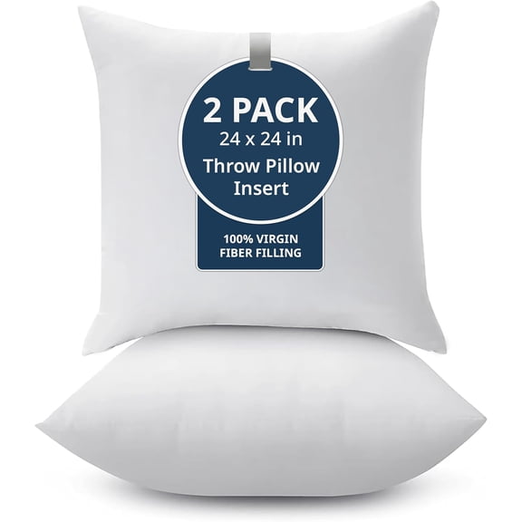 24x24 Pillow Inserts - Set of 2 Lightweight Down Alternative Square Pillows, White Throw Pillows for Bed, Decorative Couch Firm Living Room