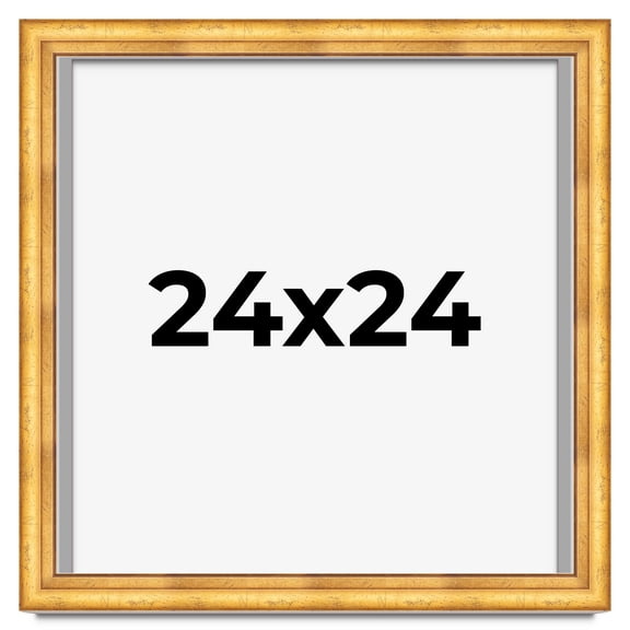 24x24 Shadow Box Frame Gold | 1.75 Inches Deep Real Wood Traditional Shadowbox Display Frame | UV