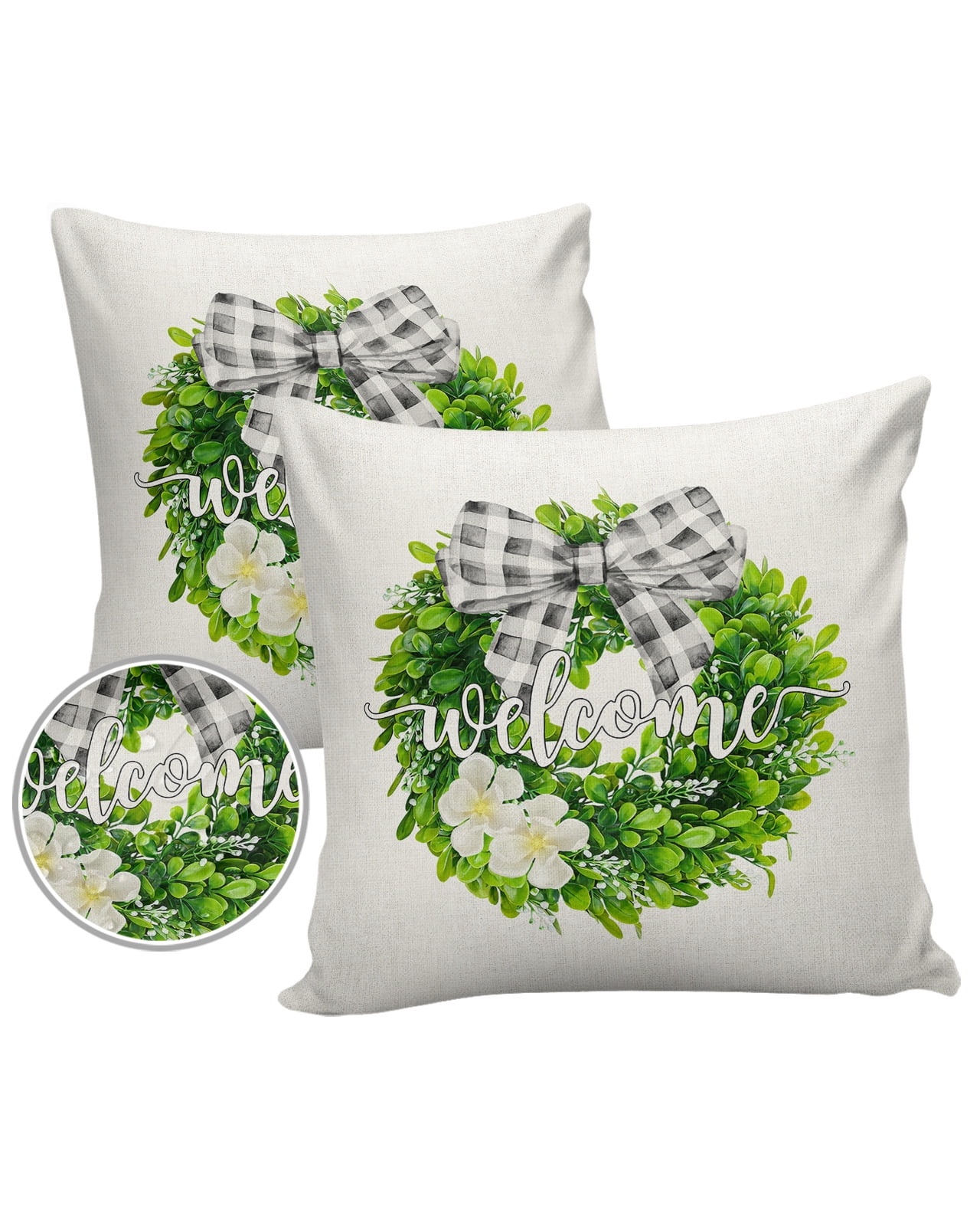 24x24 Waterproof Outdoor Pillow Covers Spring Farmhouse Wreath