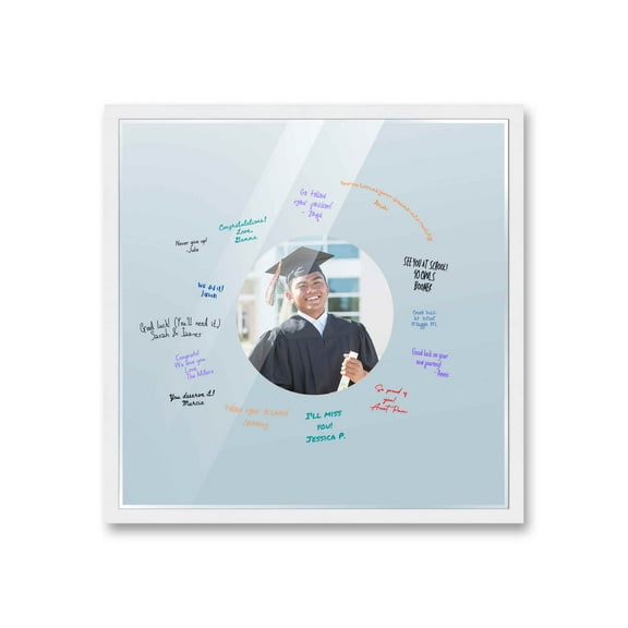 24x24 White Autograph & Signature Frame with Blue Circle Photo Mat for 8x8 Picture - Includes Pens,
