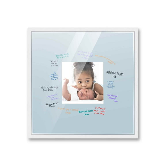 24x24 White Autograph & Signature Frame with Blue Square Photo Mat for 8x8 Picture - Includes Pens,