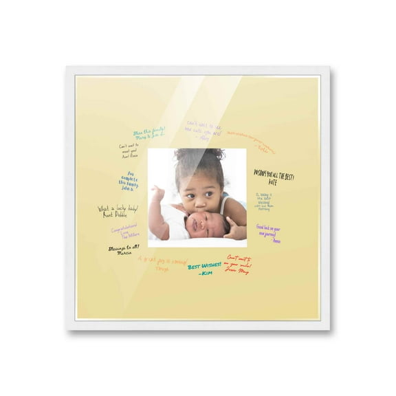 24x24 White Autograph & Signature Frame with Yellow Square Photo Mat for 8x8 Picture - Includes