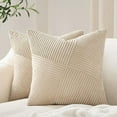 thumbnail image 1 of 24x24 inches Euro Pillow Shams Set of 2 Tan Corduroy Decorative Throw Pillow Covers for Bedroom Living Room, Windmill Textured Striped Patchwork Couch Pillow Covers 60x60 cm, 1 of 1