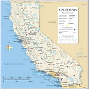 24x24in California detailed map of with boundaries, state capital Sacramento, major cities  Coated Paper