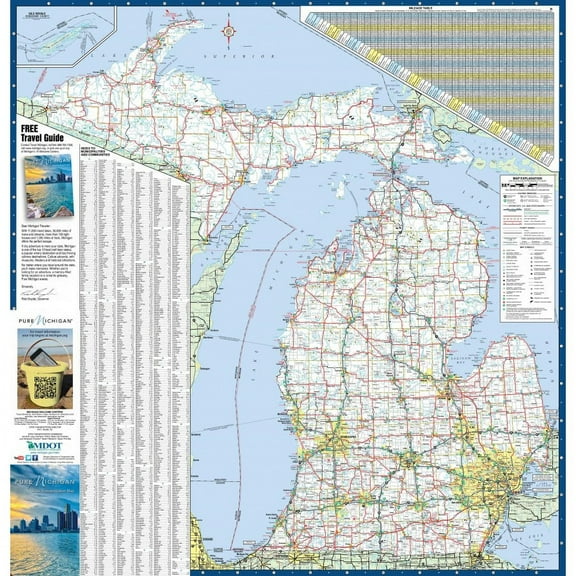 Wall Art Impressions Large Detailed Map of Michigan with Cities and Towns, Laminated, 24x24