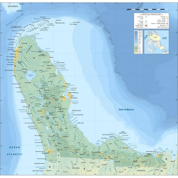 24x24in Photo Paper Florida Topographic Map Upside Down