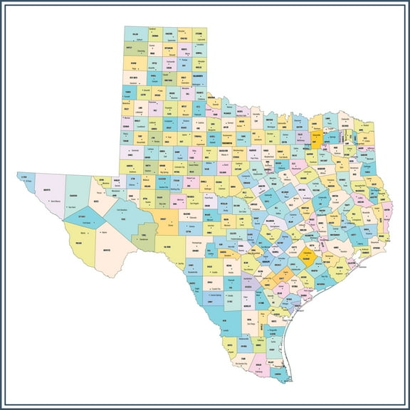 24x24in Texas County Map and County Seats 【Coated Paper】