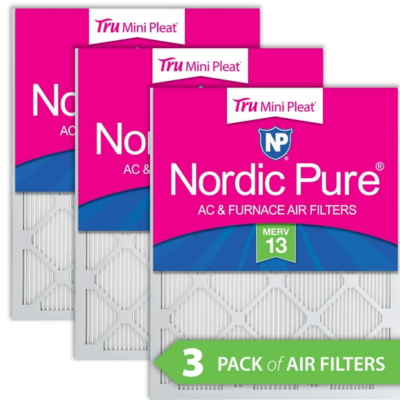 24x24x1 (23_3/8x23_3/8) Nordic Pure Tru Mini Pleat MERV 13 Air Filters 3 Pack